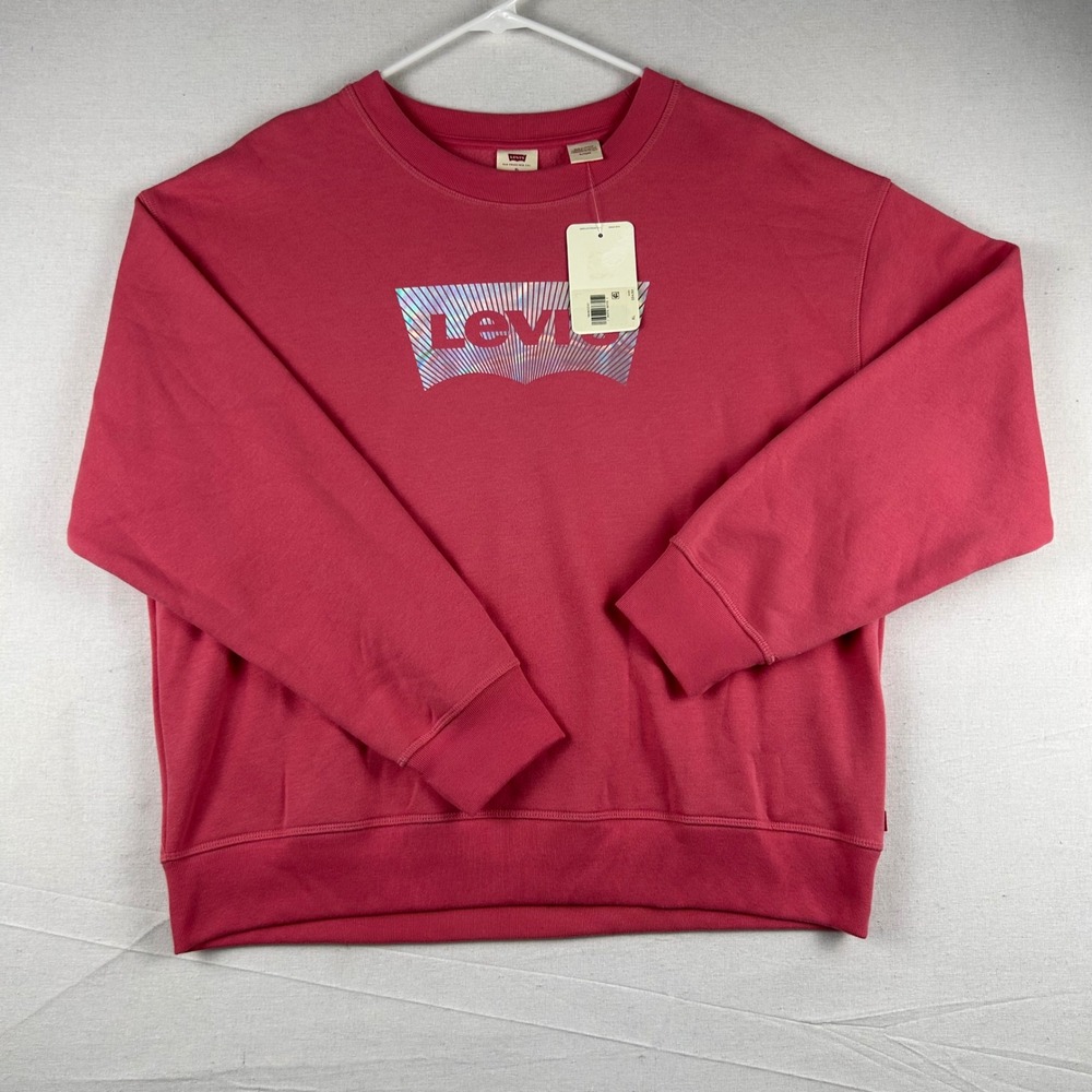 Levis Womens XL Pink Crewneck Sweatshirt Holographic Batwing Logo 18686-0230